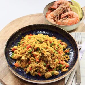 Paella met kip en chorizo extra optie: 3 grote gamba's dinsdag 27 aug